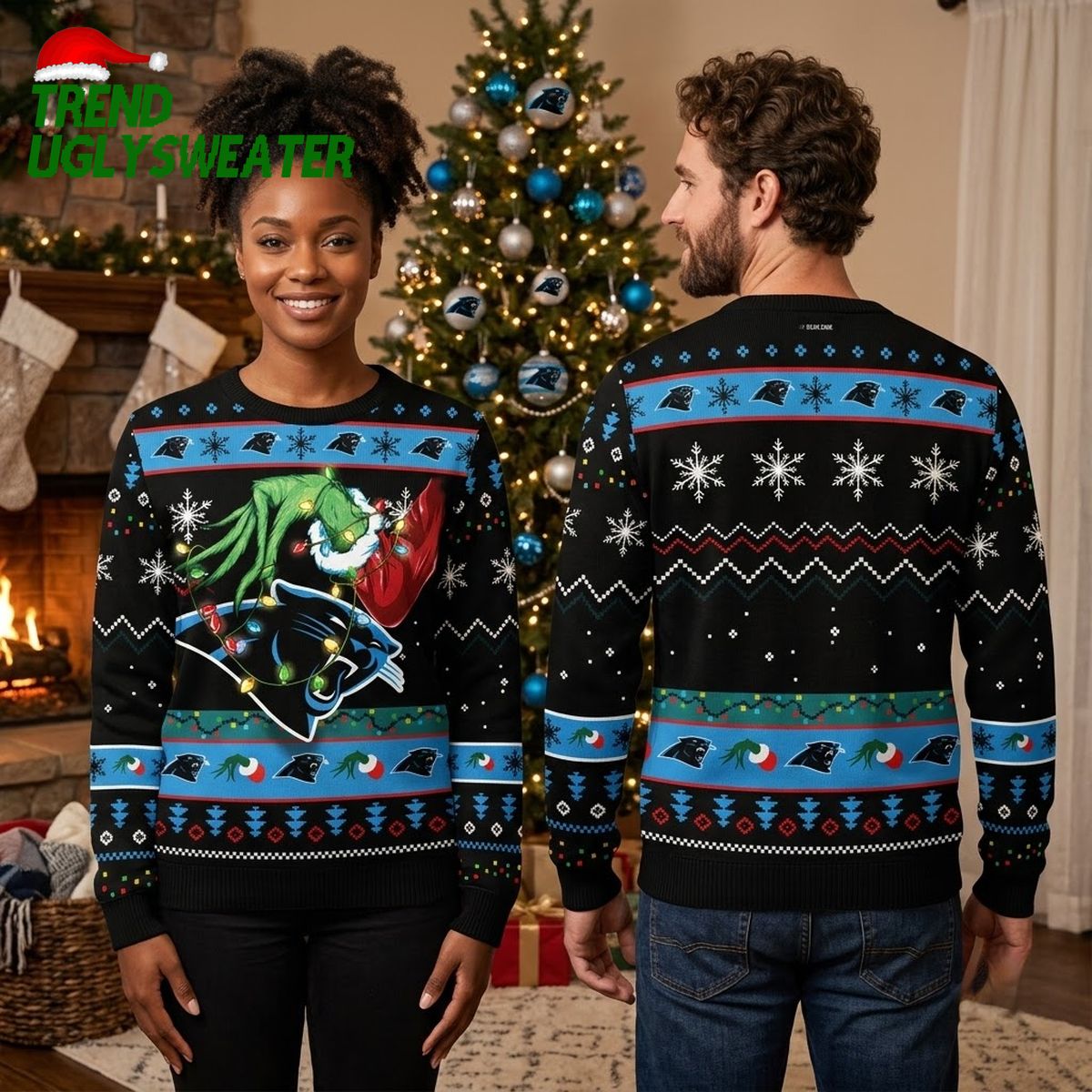 Carolina Panthers Grinch Holding Team Logo Ugly Christmas Sweater
