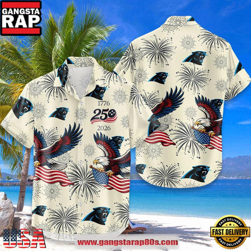 Carolina Panthers USA Flag 250 Years of Freedom Anniversary 1776-2026 Summer Hawaiian Shirt