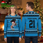 Carolina Panthers Mickey Mouse Santa Custom Name And Number Ugly Christmas Sweater