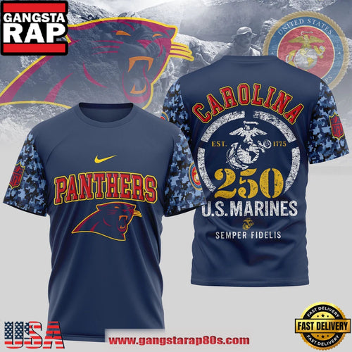 Carolina Panthers NFL U.S.M.C 250 Years Semper Fi 3D Shirt