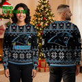 Carolina Panthers Panther Logo Christmas Sweater Personalized Custom Name Ugly Christmas Sweater