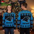 Carolina Panthers Roaring Panther Snowflake Ugly Christmas Sweater