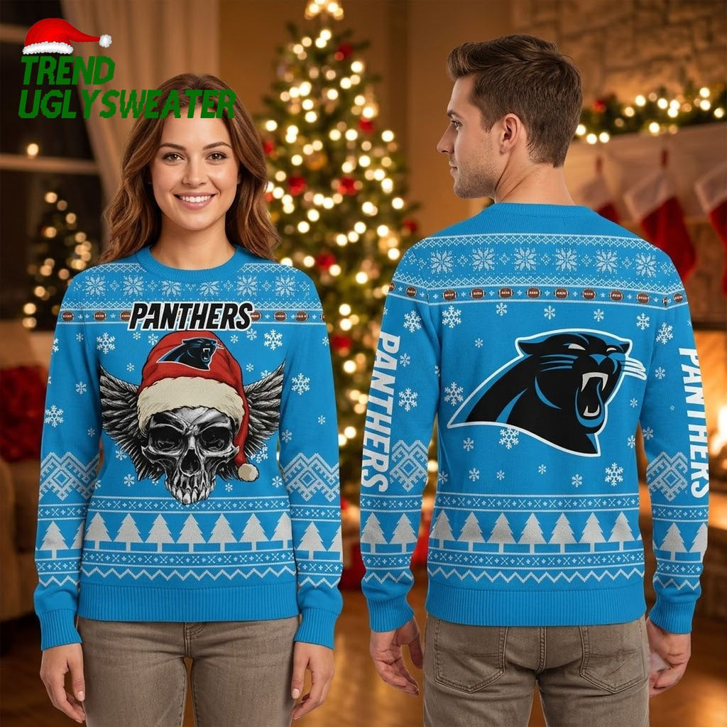 Carolina Panthers Santa Hat Skull Ugly Christmas Sweater