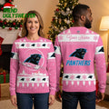 Carolina Panthers Santa Sleigh Custom Name Ugly Christmas Sweater