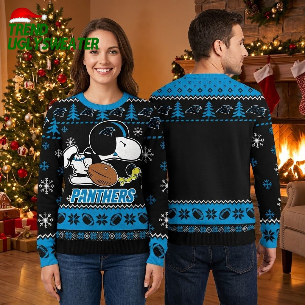 Carolina Panthers Snoopy Football Ugly Christmas Sweater