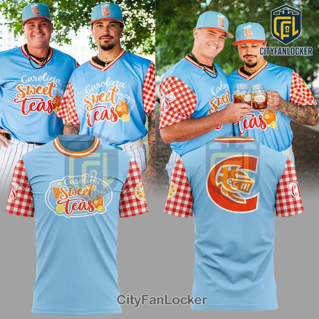 Carolina Sweet Teas Baseball Fan Gingham Plaid Pullover Hoodie