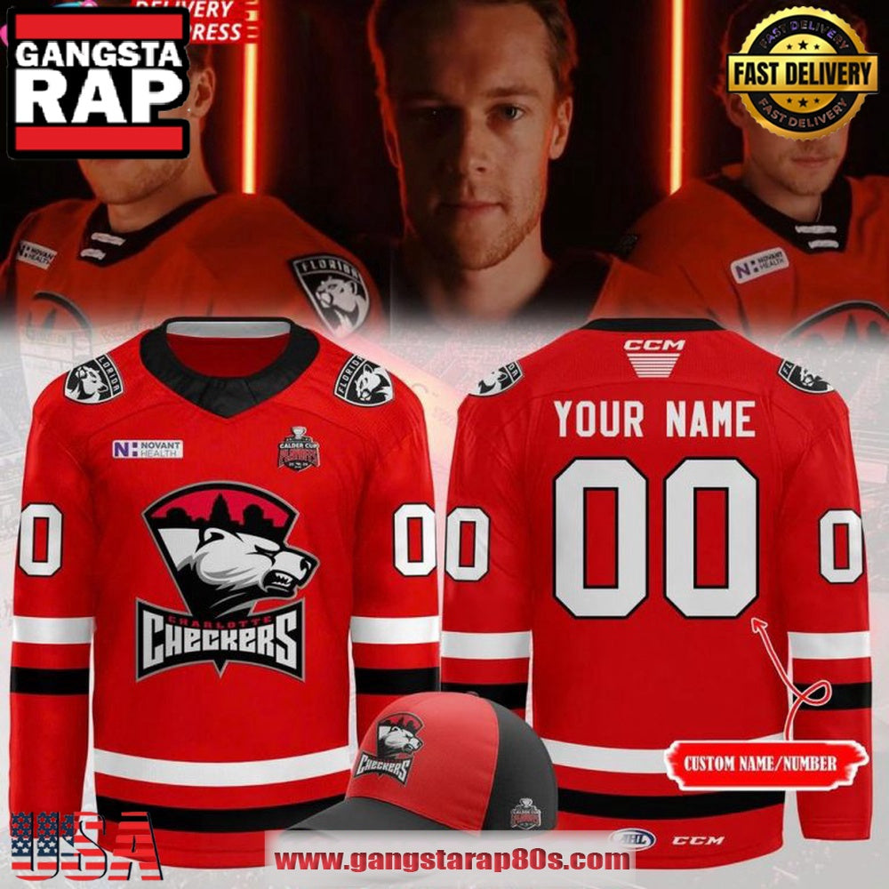 Charlotte Checkers 2025 Calder Cup Playoffs Red Custom Hockey Jersey