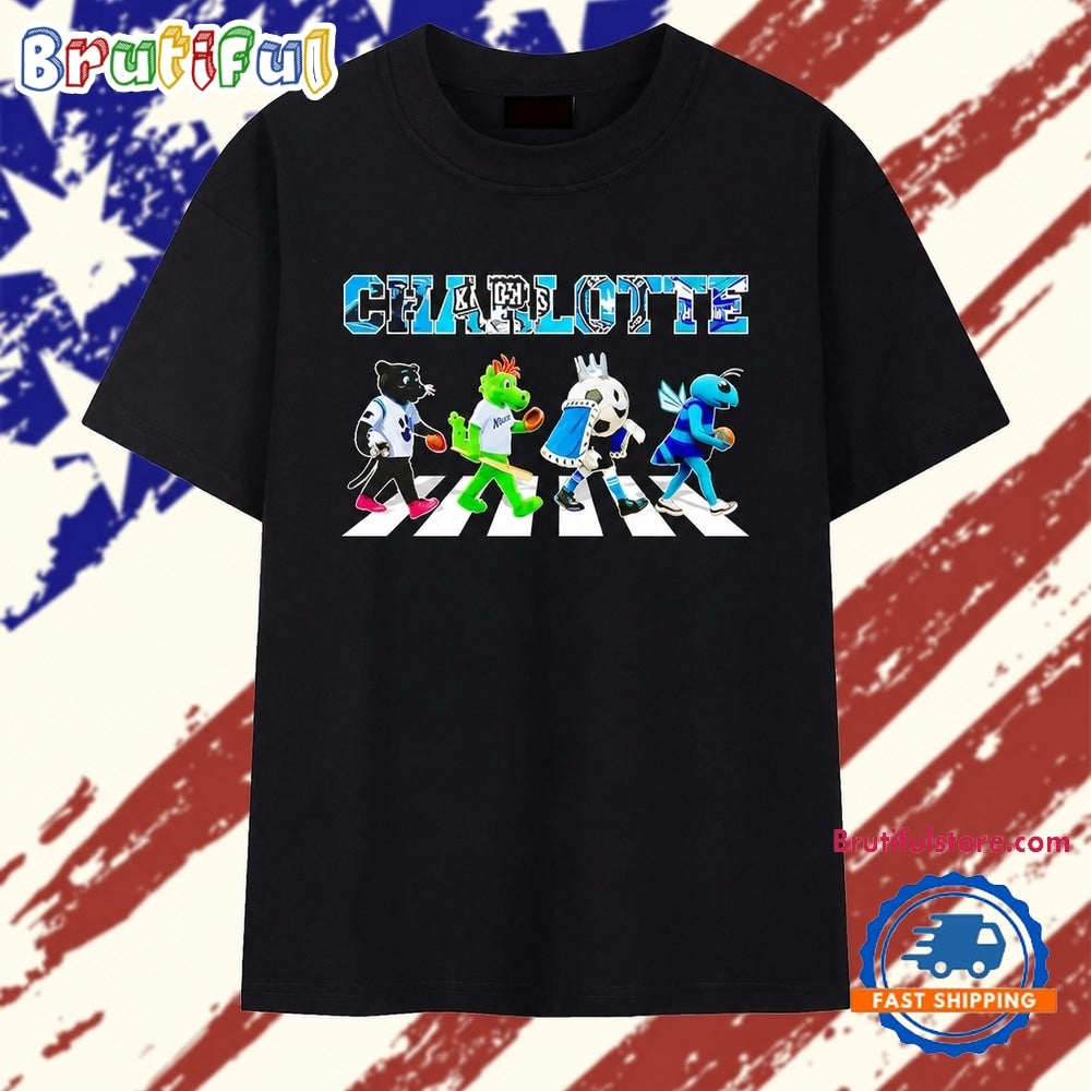 Charlotte Sports Teams Mascot walking across T Shirt