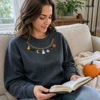 Spooky Season Halloween Necklace Sweatshirt, Embroidered Ghost Pumpkin Crewneck, Women Fall Shirt