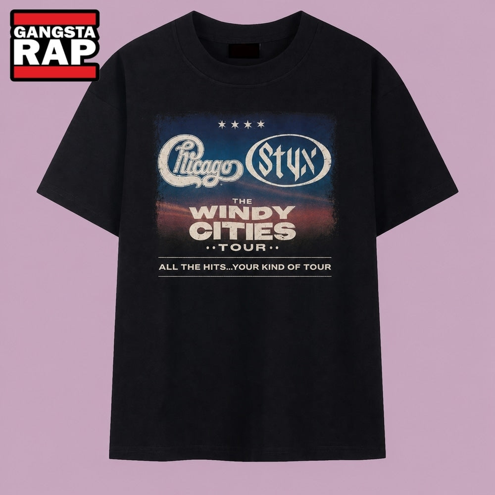 Chicago and Styx The Windy Cities Tour Vintage Rock Concert T Shirt, Music 2D Shirt