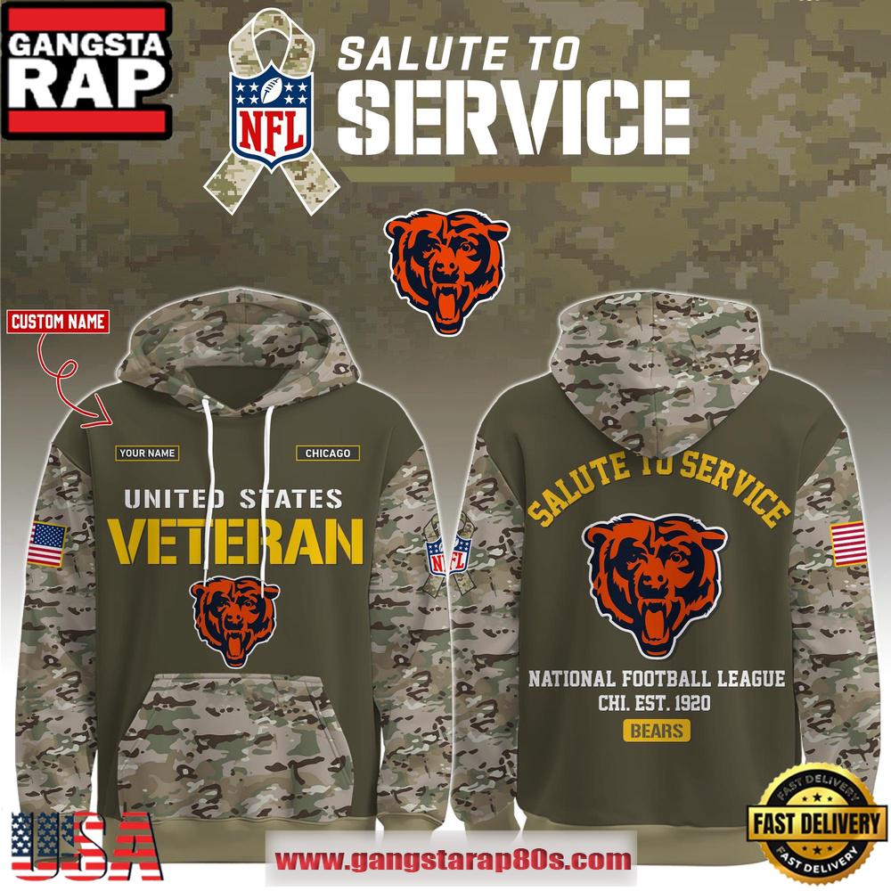 Chicago Bears NFL Veteran Birthday 2025 Custom Name Unisex Hoodie