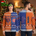 Chicago Bears Cubs Split Logo Snowflake Ugly Christmas Sweater