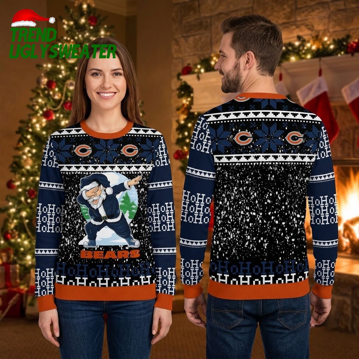 Chicago Bears Dabbing Santa Ho Ho Ho Ugly Christmas Sweater