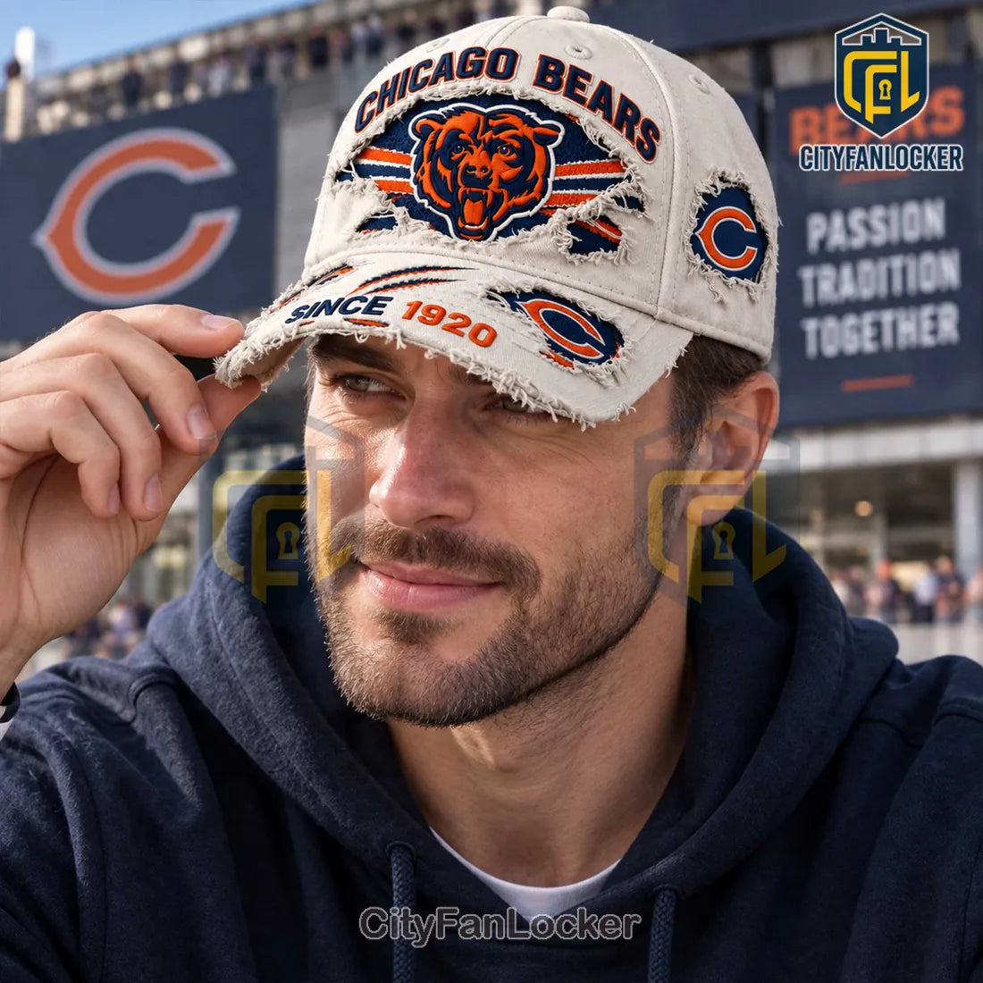 Chicago Bears Distressed Off-White Cap