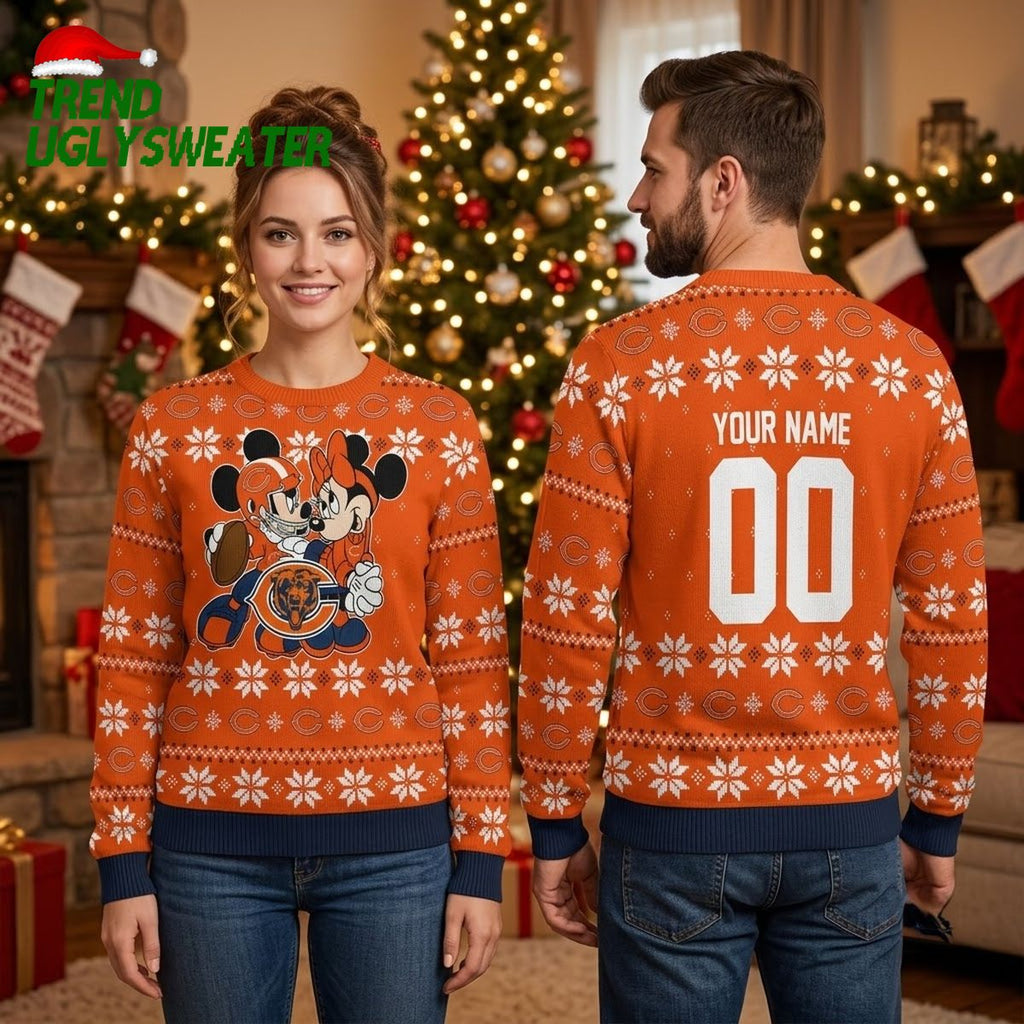 Chicago Bears Mickey Minnie Football Snowflake Ugly Christmas Sweater