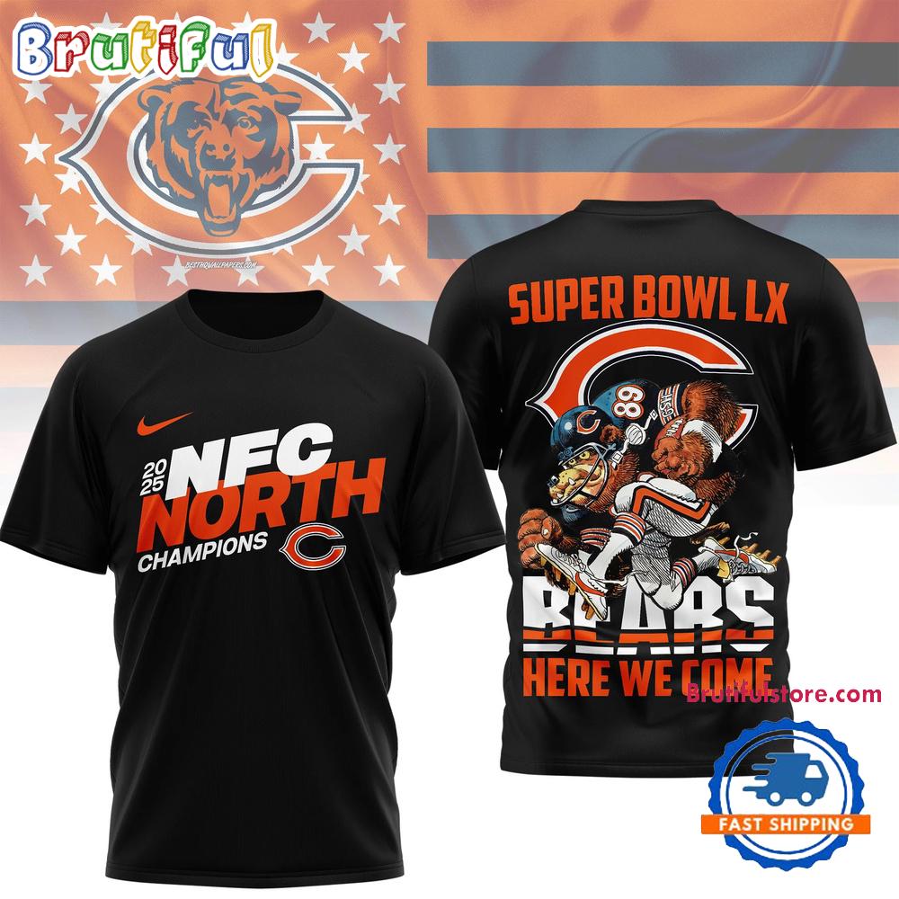 Chicago Bears NFL 2025 Division Champions 3D Shirt, Super Bowl LX Bears Here We Come Shirt