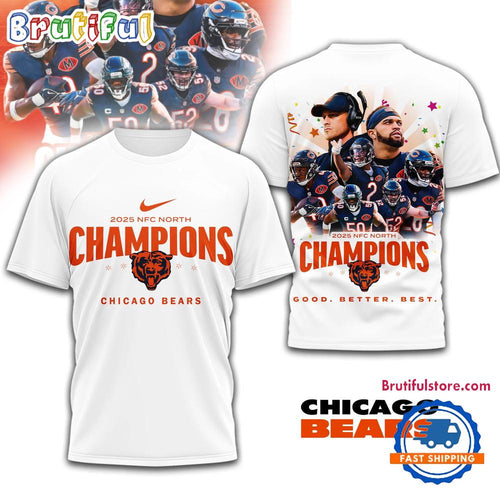Chicago Bears NFL 2025 NFC North Champions All Team White 3D Shirt