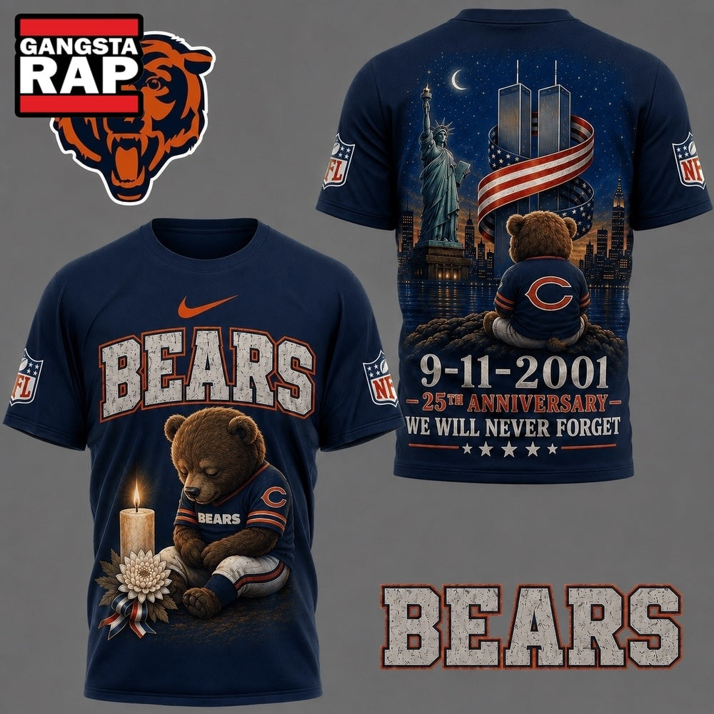 Chicago Bears NFL 9 11 25th Anniversary Never Forget Memorial 3D T Shirt, Football New Design Shirt