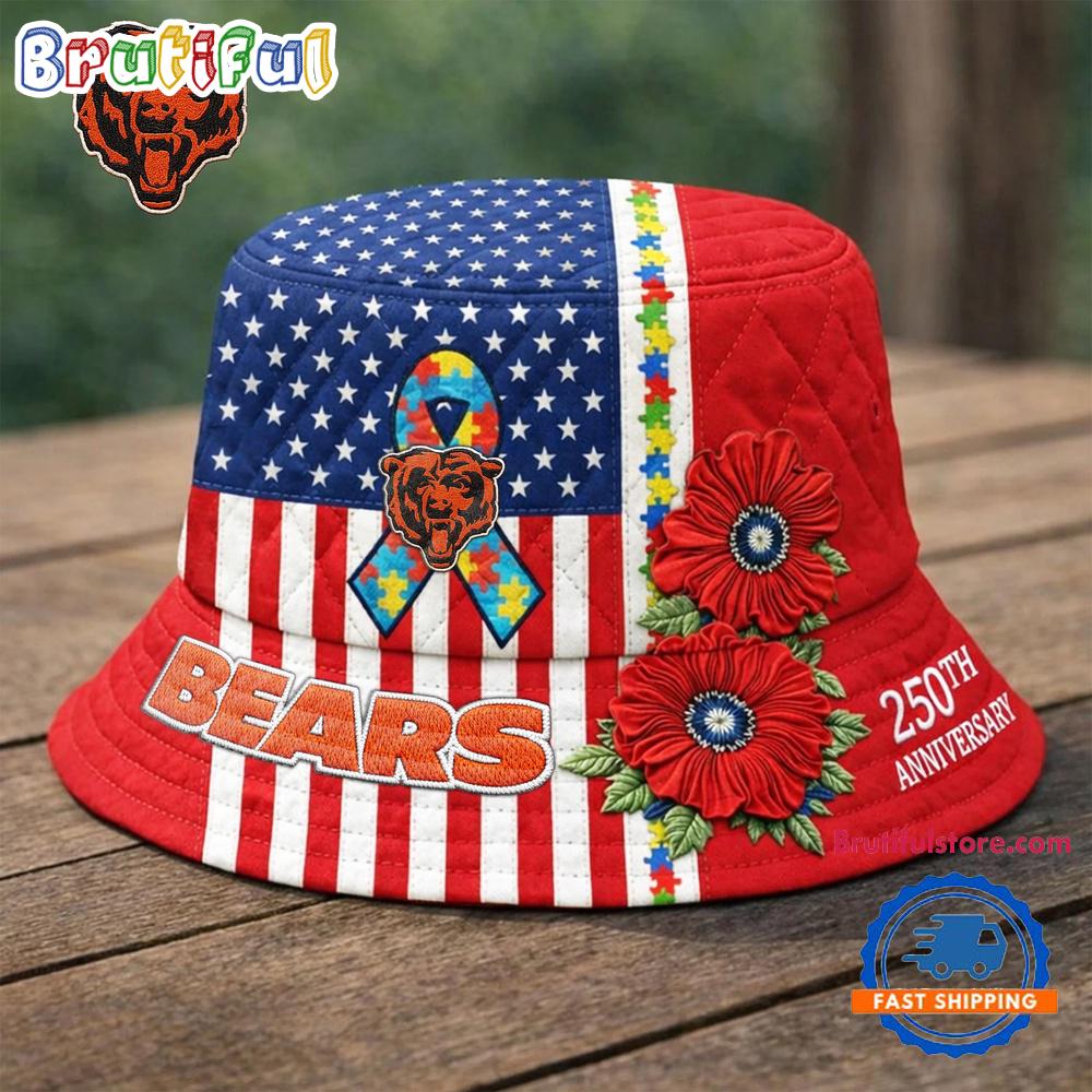 Chicago Bears NFL Autism America 250th Anniversary Bucket Hat