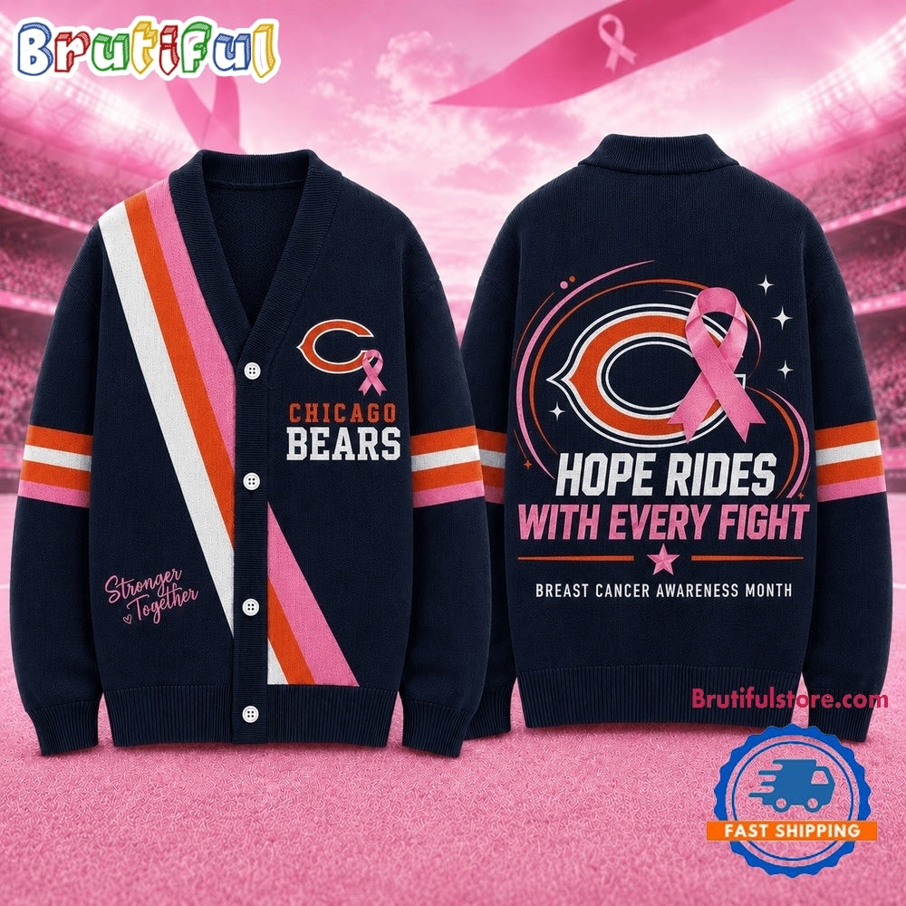 Chicago Bears NFL Breast Cancer Hope Rides With Every Fight Cardigan