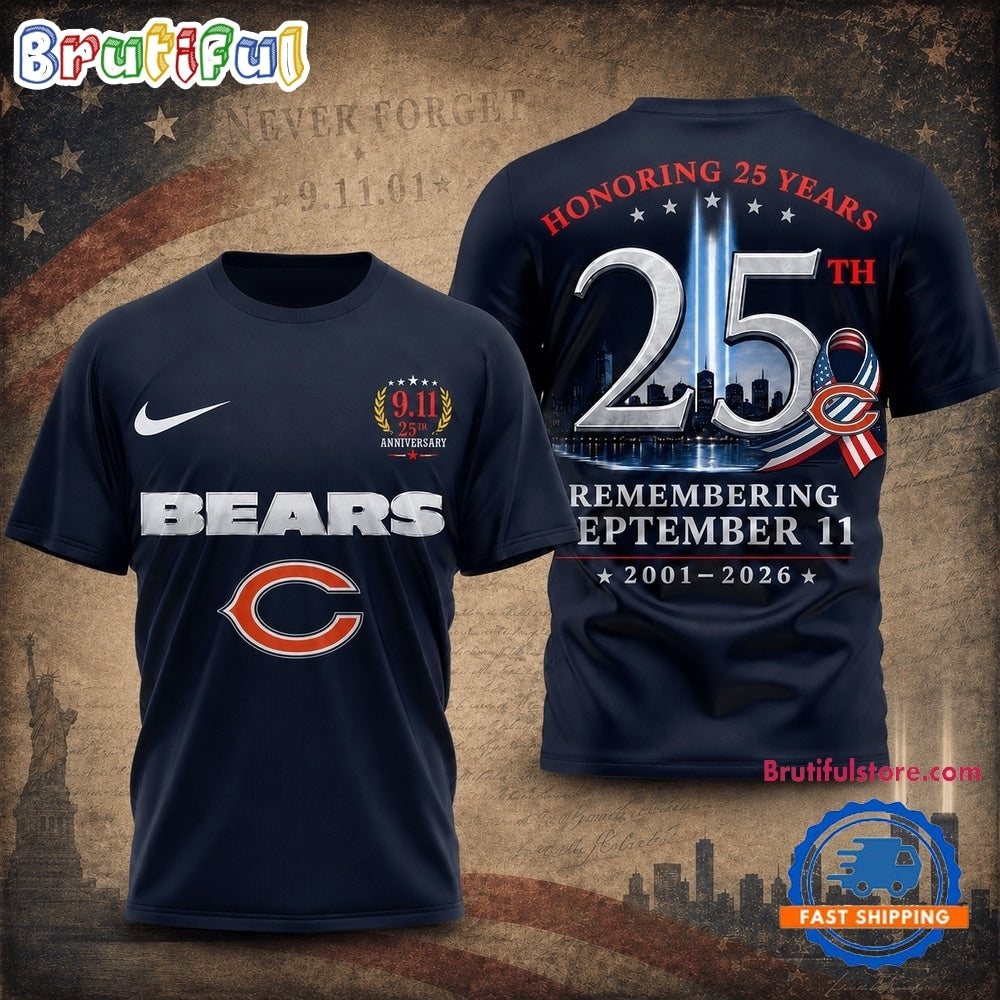 Chicago Bears NFL Honoring 25 Years Remembering September 11 T Shirt
