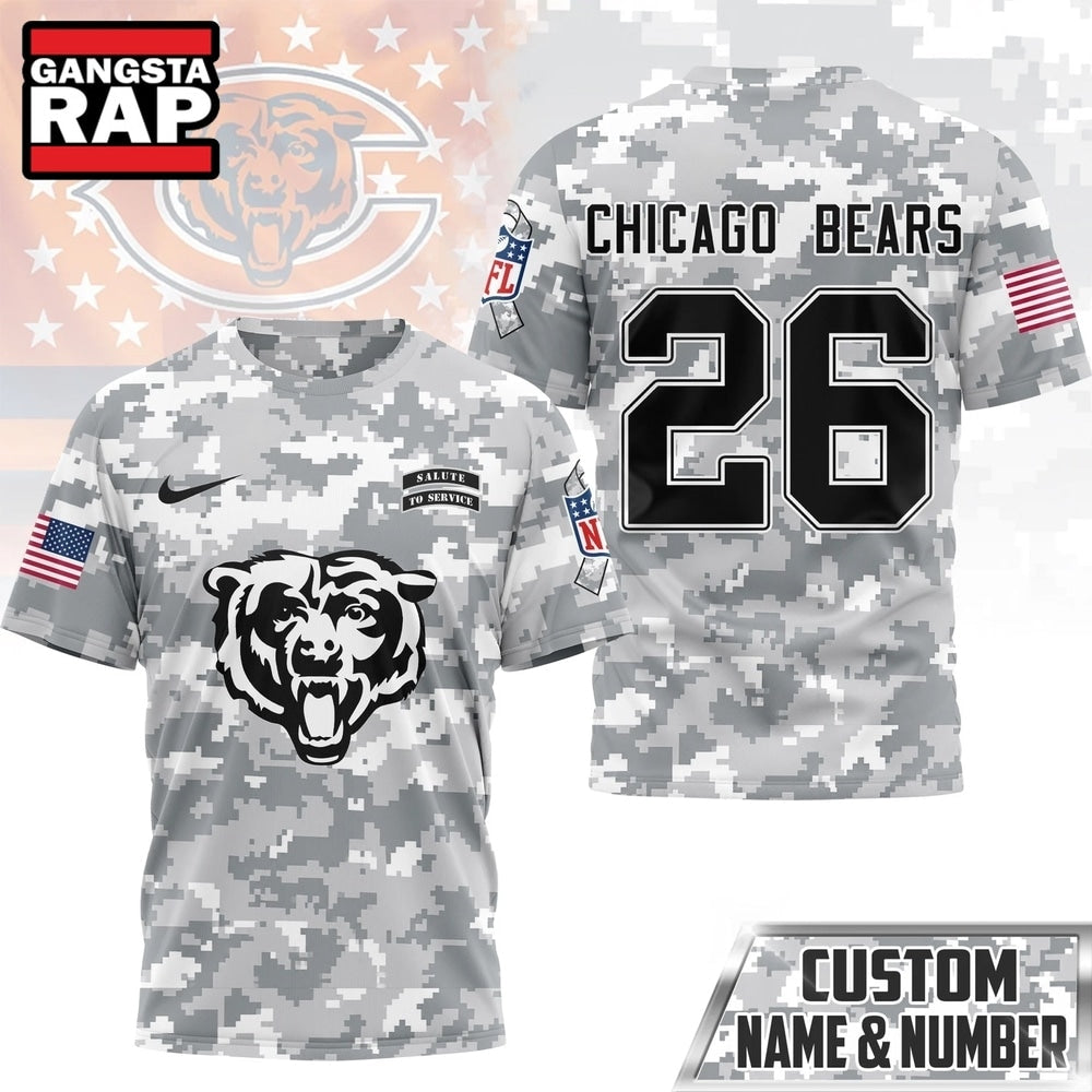 Chicago Bears NFL Salute to Service Custom Name & Number Camo 3D Shirt, Football New Design Shirt