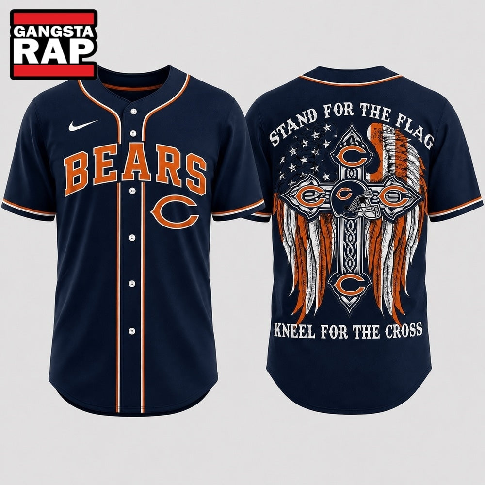 Chicago Bears NFL Stand For The Flag Kneel For The Cross Baseball Jersey Shirt