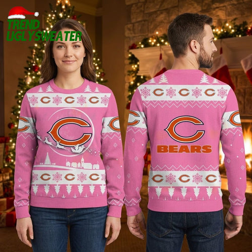 Chicago Bears Pink Snowflake Logo Ugly Christmas Sweater