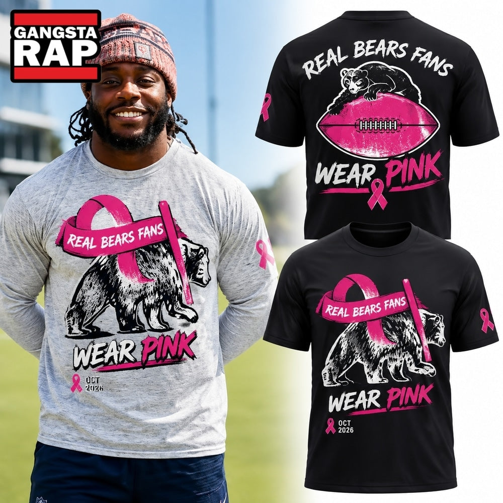 Chicago Bears Real Bears Fans Wear Pink 2026 Special New Black T Shirt