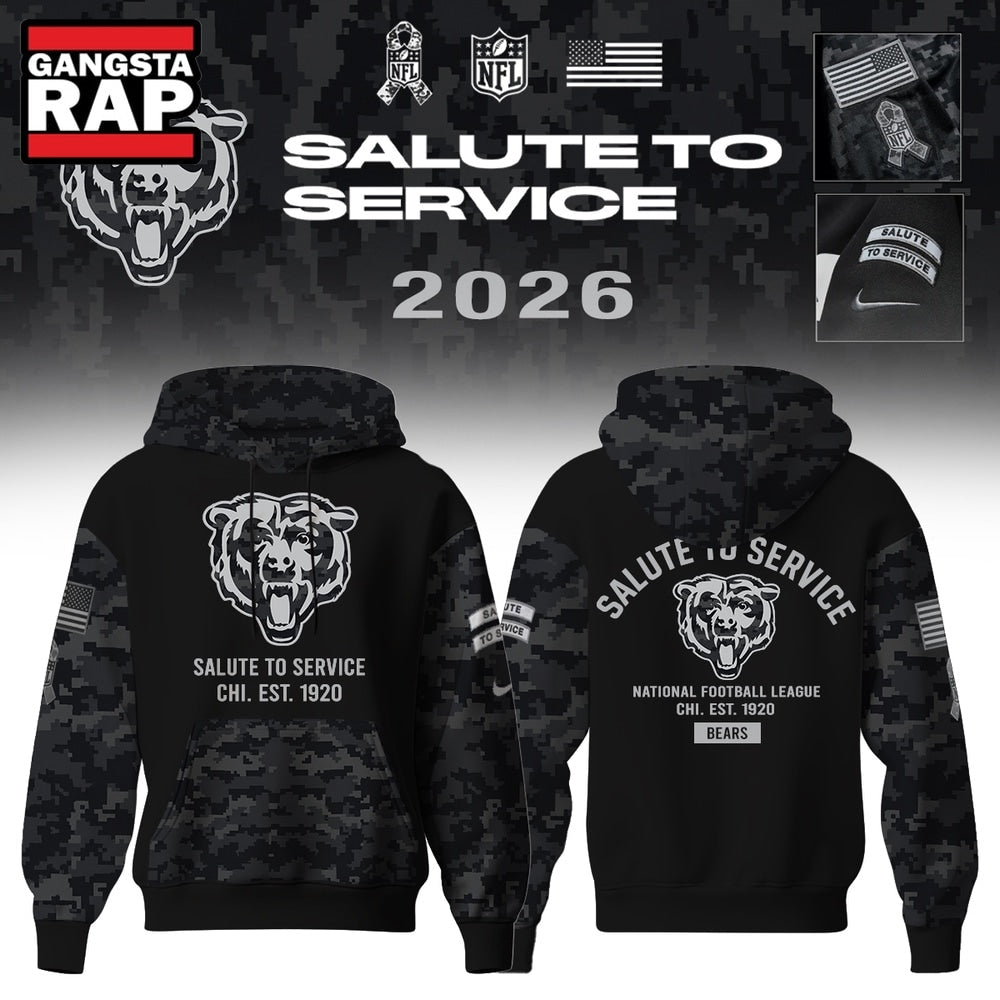 Chicago Bears Salute to Service Camo 2026 Black Hoodie