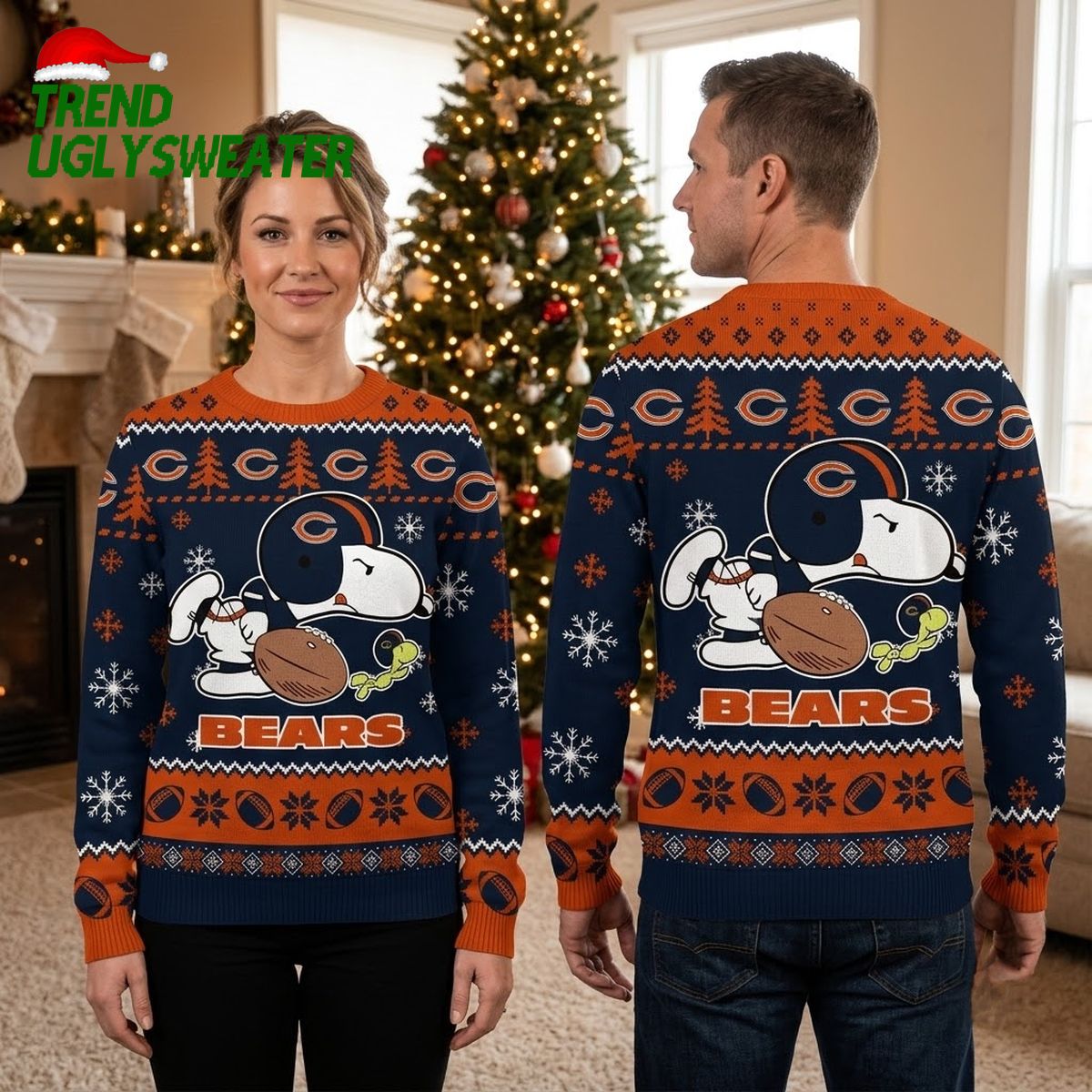 Chicago Bears Snoopy Football Helmet Ugly Christmas Sweater