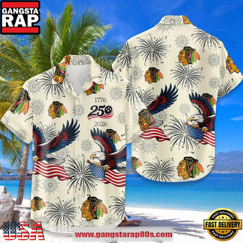 Chicago Blackhawks USA Flag 250 Years of Freedom Anniversary 1776-2026 Summer Hawaiian Shirt