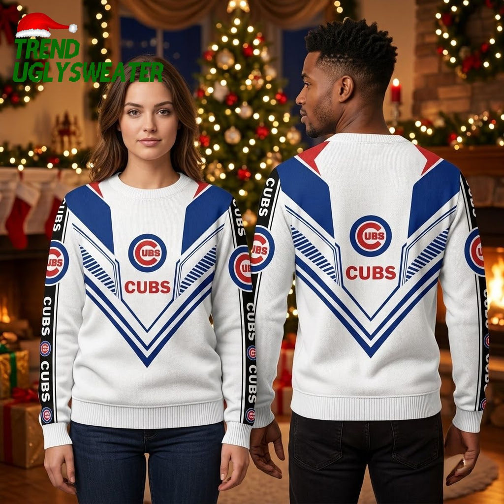 Chicago Cubs Chevron Logo Ugly Christmas Sweater