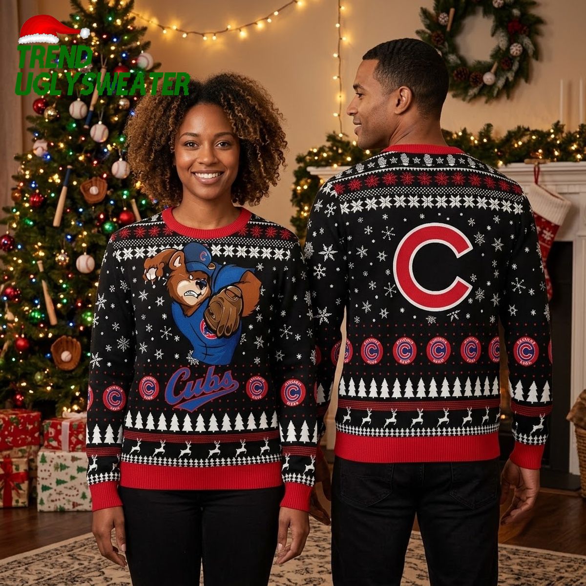 Chicago Cubs Fierce Bear Baseball Mascot Ugly Christmas Sweater