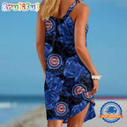 Chicago Cubs Flower Pattern Women’s Summer Beach Sling Dress