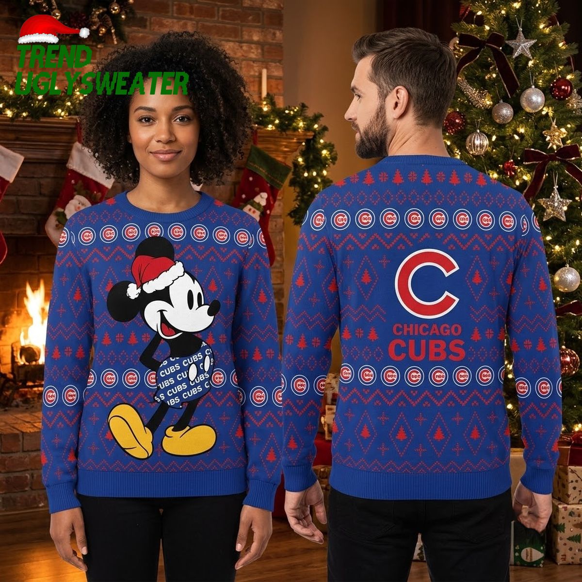 Chicago Cubs Mickey Mouse Santa Ugly Christmas Sweater