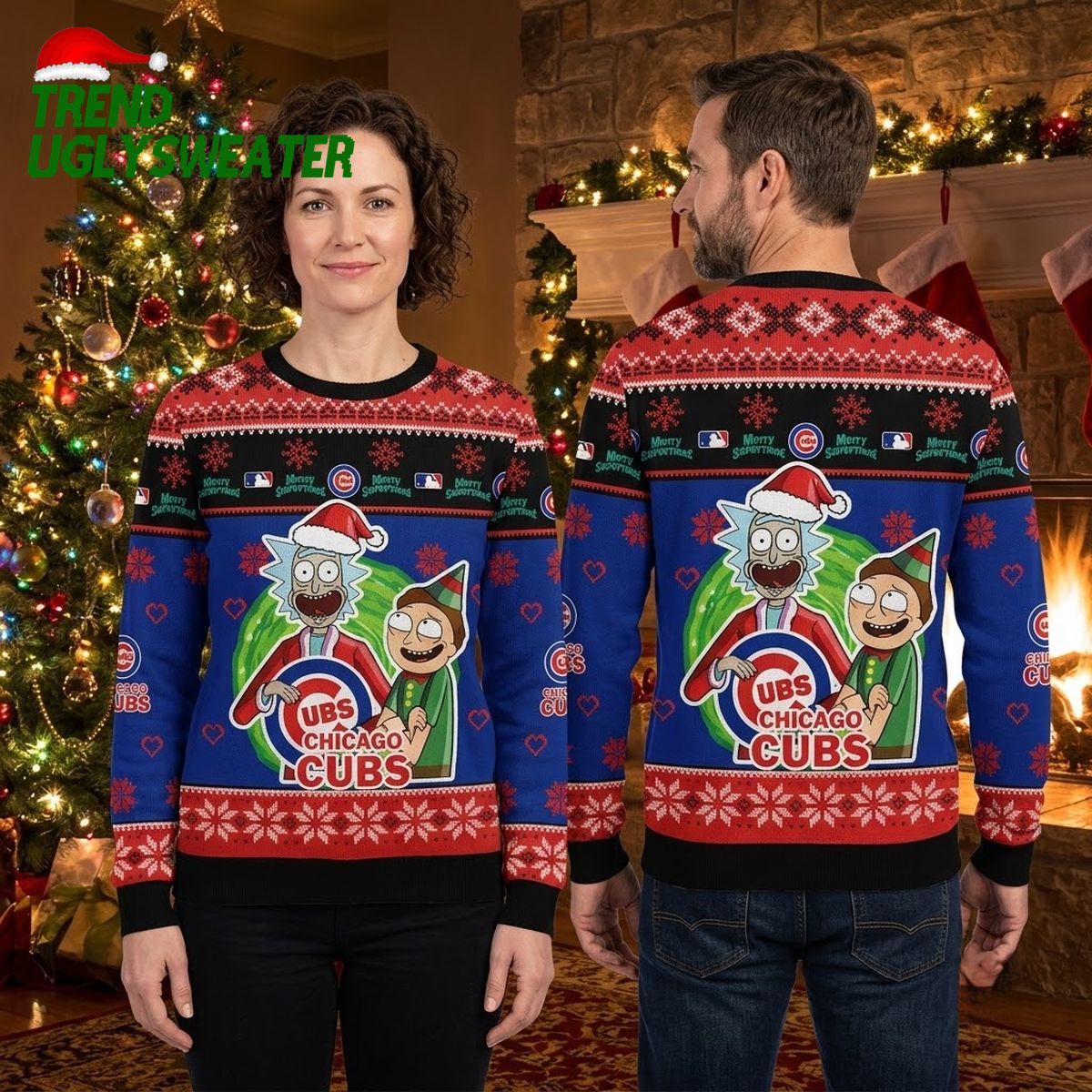 Chicago Cubs Rick And Morty Santa Hat Ugly Christmas Sweater