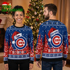 Chicago Cubs Santa Hat Logo Custom Name Ho Ho Ho Ugly Christmas Sweater