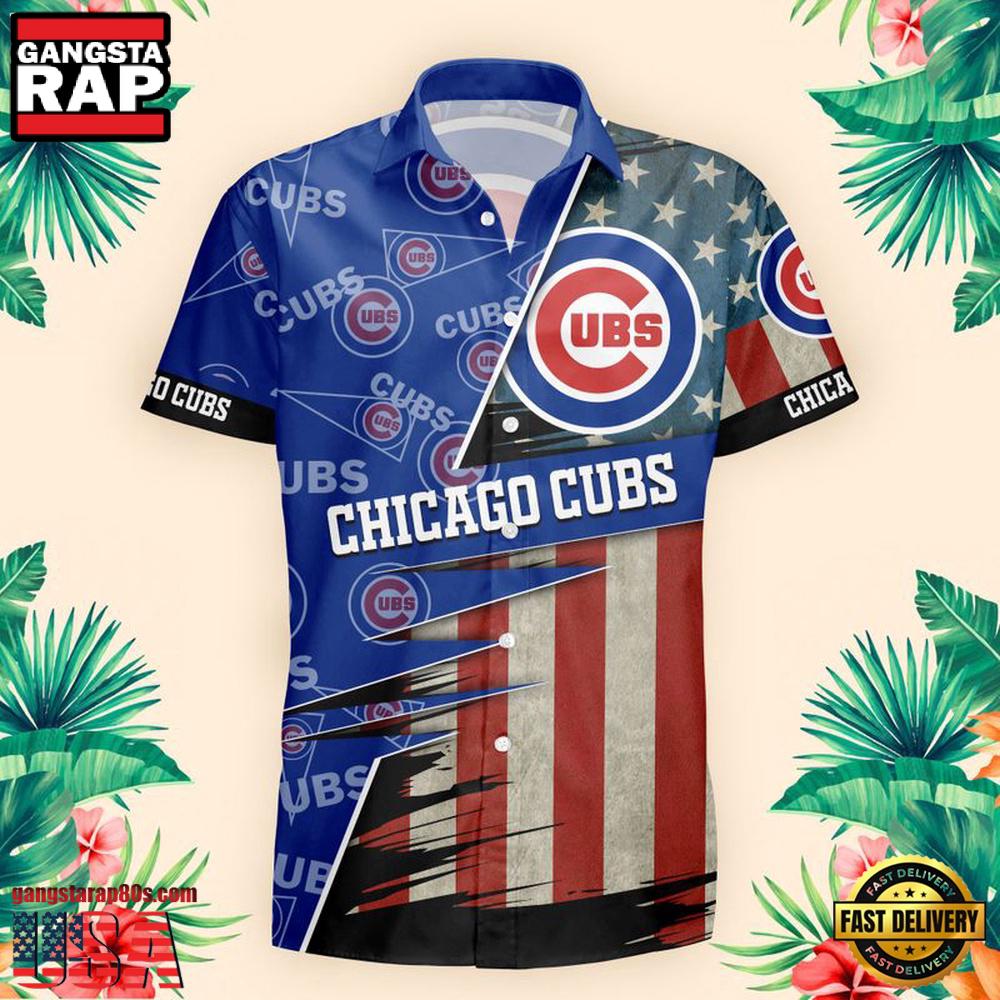 NFL Chicago Cubs US Flag Pattern Hawaiian Shirt