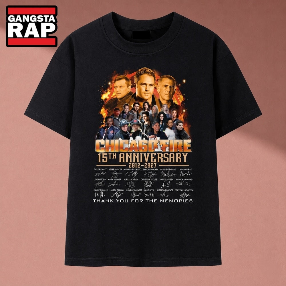Chicago Fire 15th Anniversary 2012 2027 Cast Signatures T Shirt, Music 2D Shirt