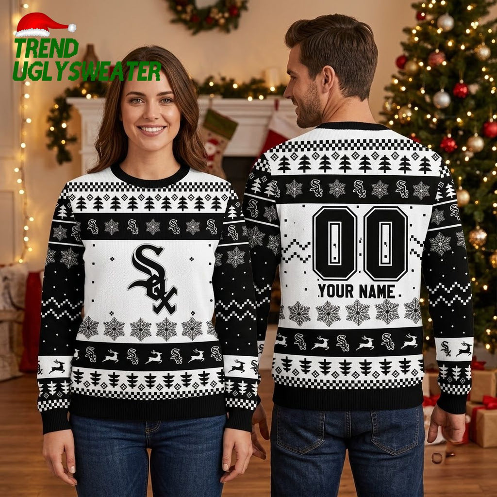 Chicago White Sox Custom Name Reindeer Snowflake Ugly Christmas Sweater