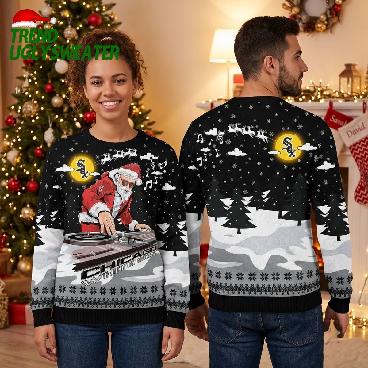 Chicago White Sox DJ Santa With Turntables Ugly Christmas Sweater