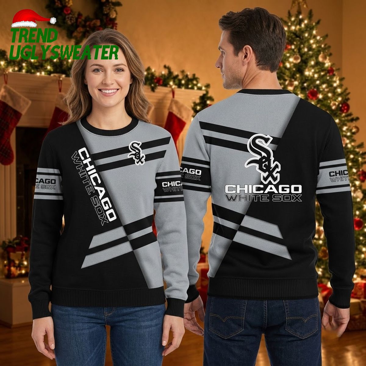 Chicago White Sox Geometric Logo Stripes Ugly Christmas Sweater