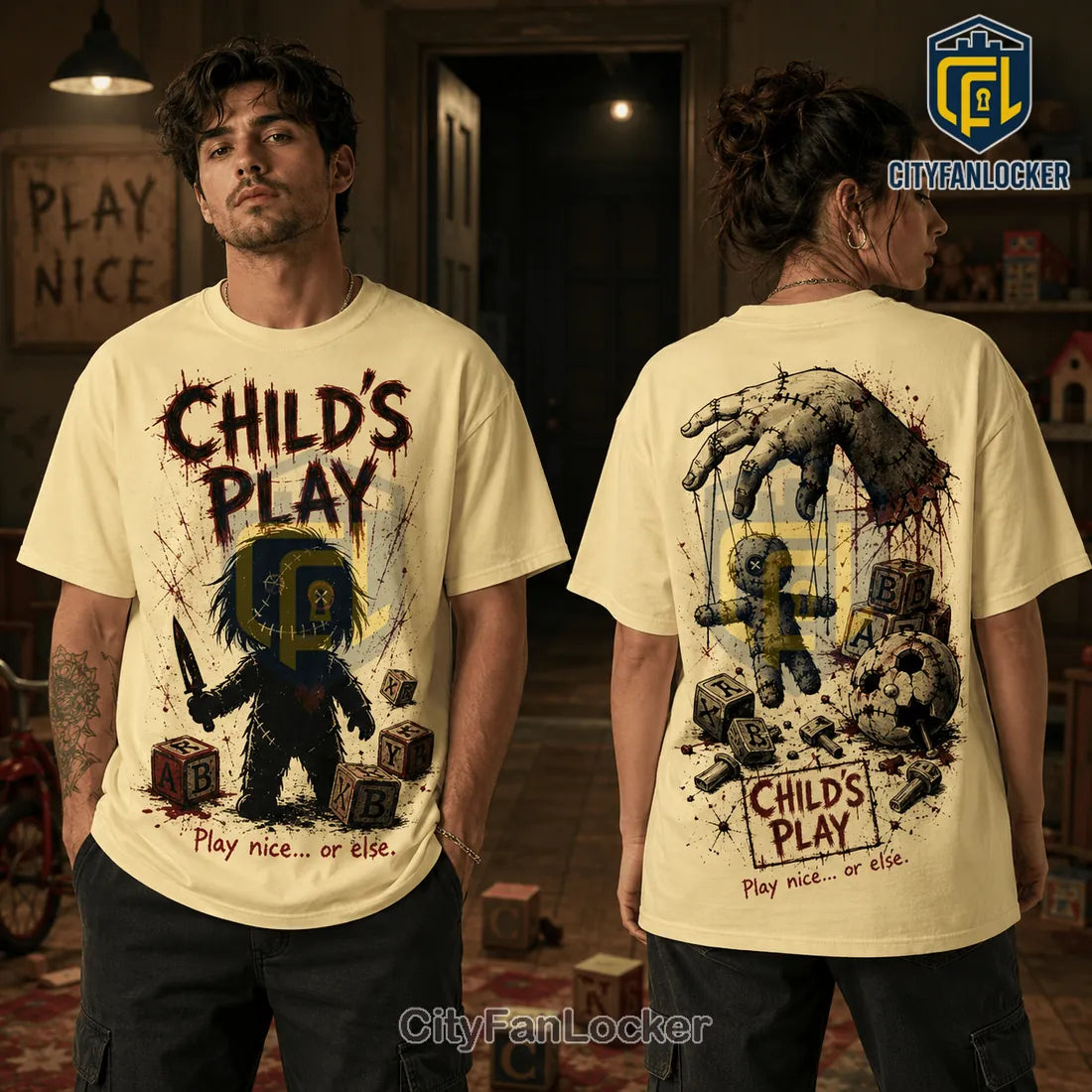 Childs Play Chucky Voodoo Doll Horror Cream T-Shirt