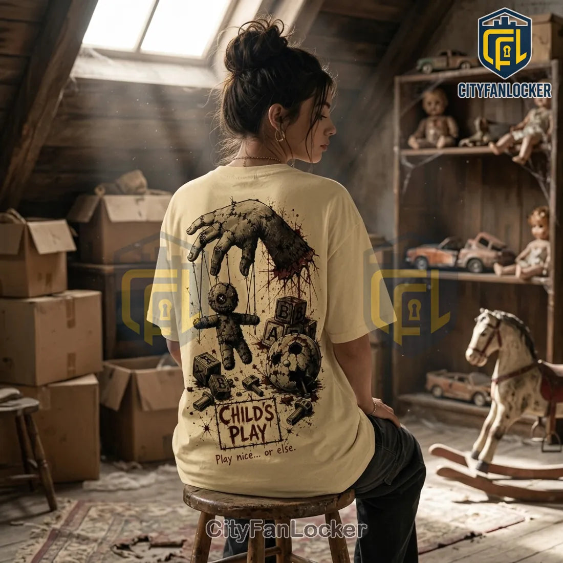 Childs Play Chucky Voodoo Doll Horror Cream T-Shirt