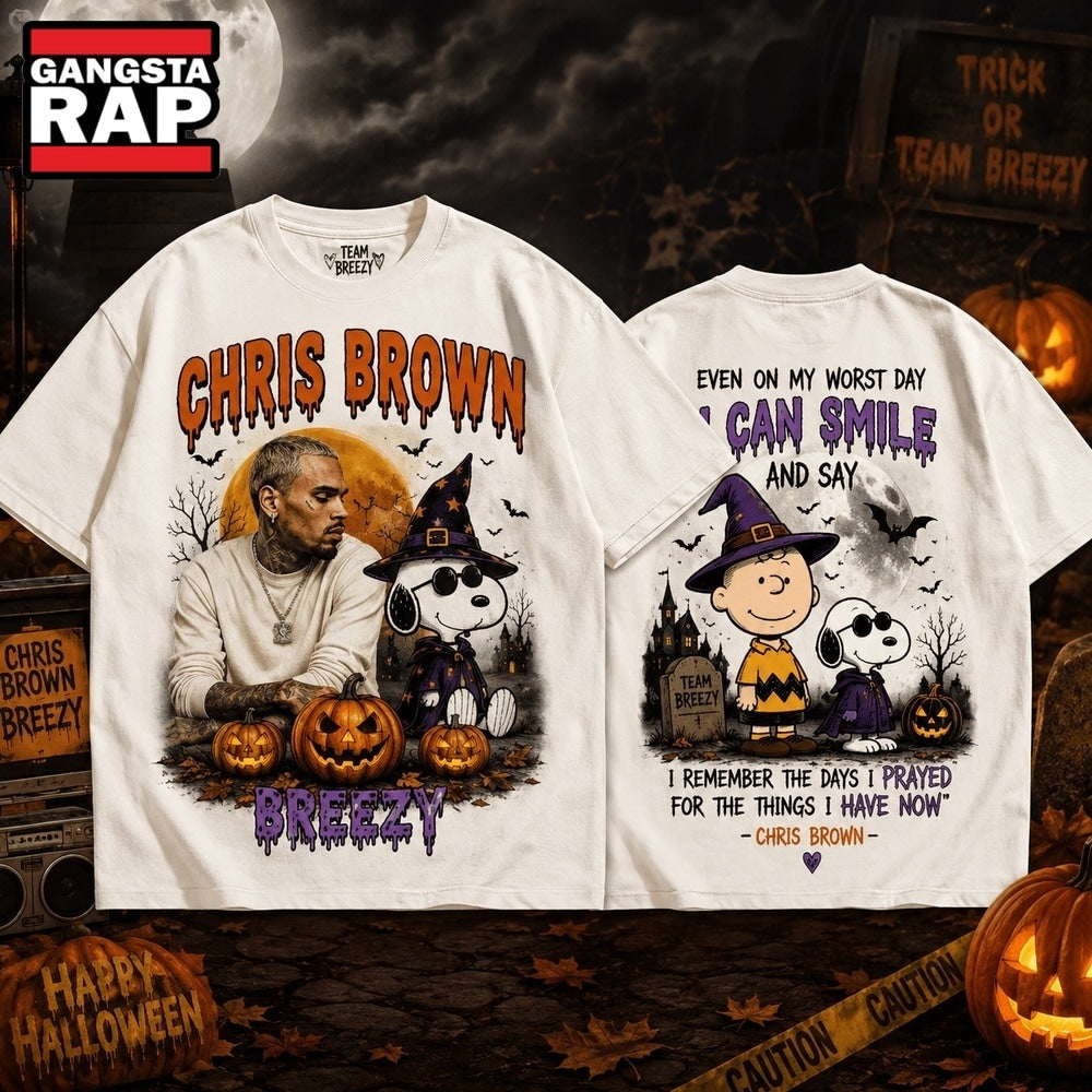 Chris Brown Snoopy Halloween Haunted Vibes 3D Shirt Hoodie T-Shirt