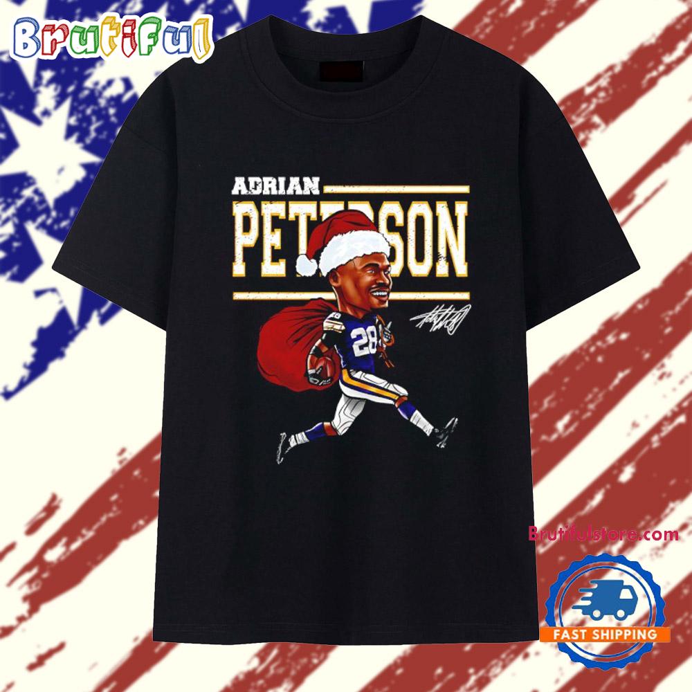 Christmas Adrian Peterson with Santa hat Minnesota Vikings caricature signature T Shirt