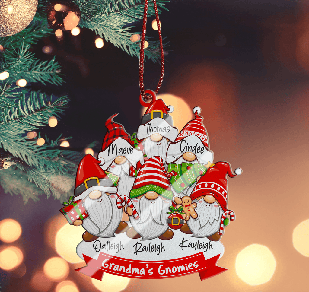 Christmas Family Gnome Ornament - Custom Shaped Ornament Acrylic - Christmas Gift for Family, Friends, Babies, Mothers and Grandma