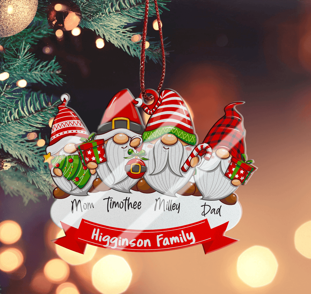Christmas Family Gnome Ornament - Custom Shaped Ornament Acrylic - Christmas Gift for Family, Friends, Babies, Mothers and Grandma