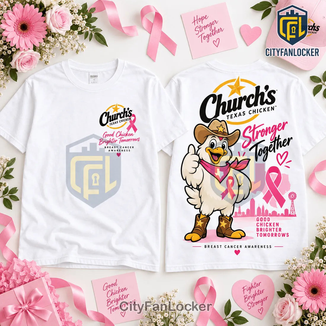Church’s Texas Chicken Breast Cancer Awareness White Shirt